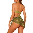 thumbnail image 3 of Conjuntos de bikini de 3 piezas para mujer, con anillo, tirantes fruncidos, trajes de baño sin tirantes con pareo y falda de playa, grande, verde, 3 of 5