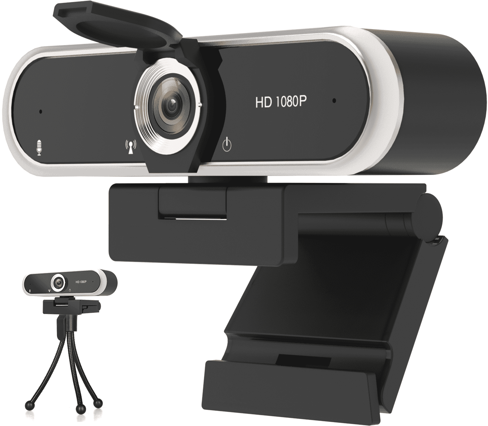 TOPVISION 2K Webcam with Tripod Stand, Black, Built-In Microphone