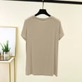 thumbnail image 7 of ClodeEU Women's Crew Neck Short Sleeve T Shirt with Side Slit,Casual Solid Color Summer Blouse Beige,Women's Plus L, 7 of 7