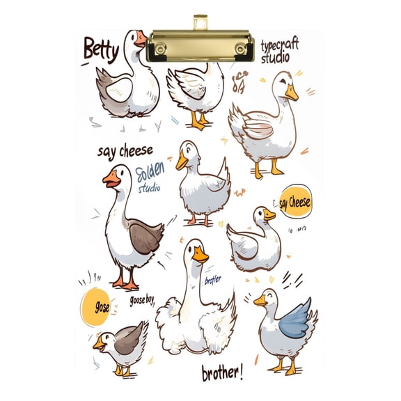 Plastic Clipboard Acrylic Hanging Clip Board with Gold Low Profile Office School Supplies 12.5x9 Goose with Various Poses