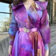 thumbnail image 3 of Plus Size High-end Dress Classic Large-volume Double-layer Ruffle High-waisted Fairy Women's Skirt Oil-color Elegant Neckline, 3 of 5