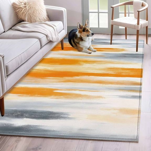 Orange Gray Area Rug 3x5 Washable Rug Non Slip Retro Country Abstract Ombre Aesthetic Large Area Rug Indoor Floor Carpet for Entryway Bedroom Kitchen Living Room Home Office Dining Room Nursery