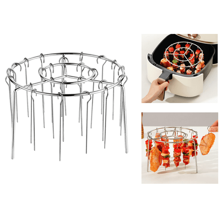 Air Fryer Grill Skewer Rack 24 Vertical Skewer Stainless Steel Kabob Set Heat-Resistant Round Hanging Skewer Holder for Oven Grill Air Fryer Accessories