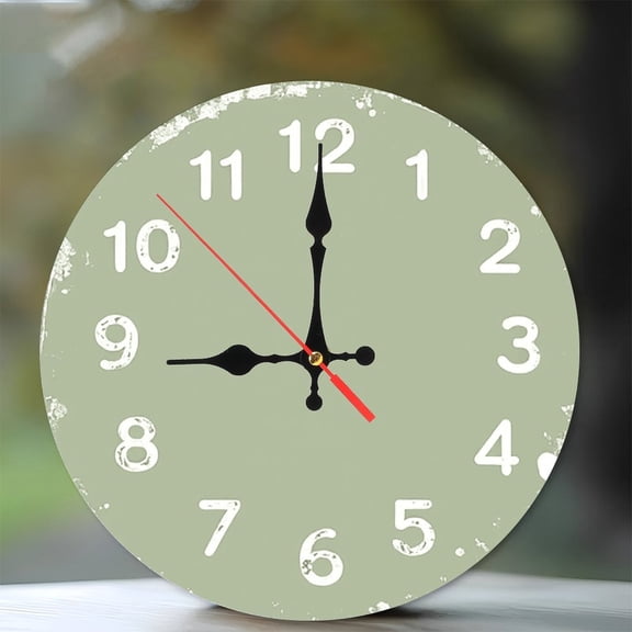 Sage Green Farmhouse Wall Clock Vintage Home Decor 10-Inch Silent Wooden Wall Clock, Battery Operated (AA Batteries Not Included), Artistic Home Decor