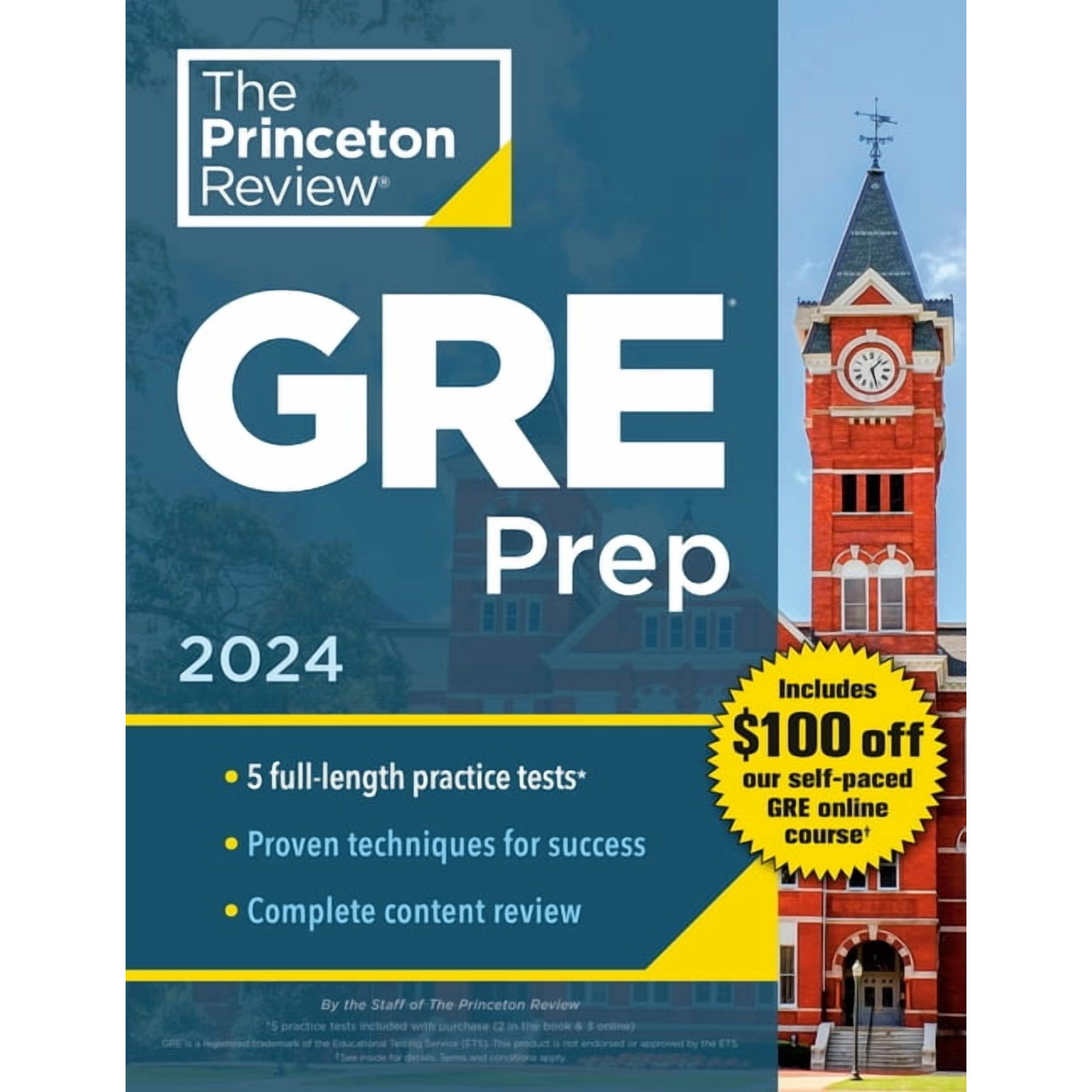 Graduate School Test Preparation Princeton Review GRE Prep, 2024: 5 Practice Tests + Review & Techniques + Online Features, (Paperback)