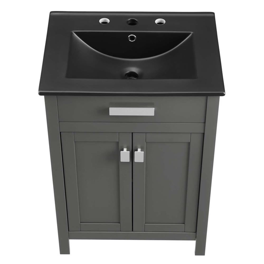 Modway Laguna 24" Modern Wood/Ceramic Bathroom Vanity in Gray/Black