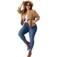 thumbnail image 3 of DARING DIVA Plus Size Faux Suede Lapel Open Front Cardigans Jacket 1X Brown, 3 of 6