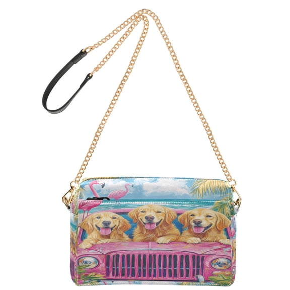 Women's Leather Shoulder Bag Crossbody Purse with Zipper Pockets Waterproof PU Handbag Seaside Golden Retriever