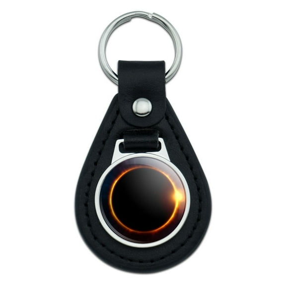 Solar Eclipse Black Leather Keychain