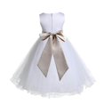 thumbnail image 3 of Ekidsbridal Satin White Champagne Tulle Rattail Flower Girl Dress Junior Bridesmaid Dance Recital Wedding Beauty Pageant Princess 829S 2, 3 of 3