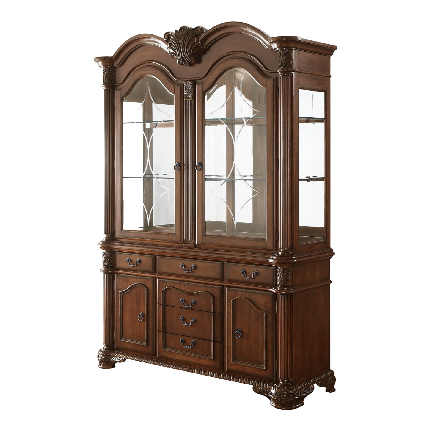 Antique Wooden Hutch and Buffet with Spacious Storage and Glass Doors