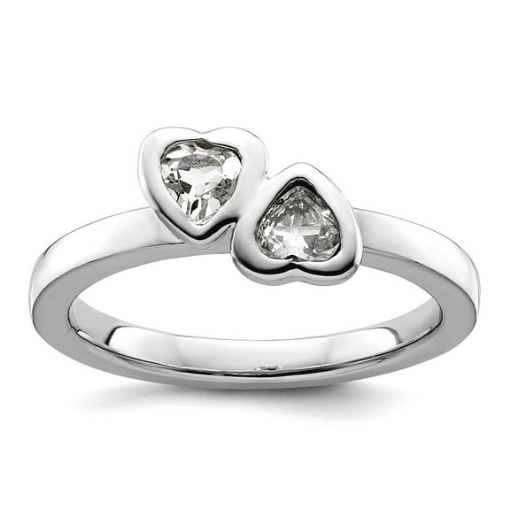 925 Sterling Silver Bezel Polished Stackable White Topaz Double Love Heart Ring Size 8 Stackable Ring for Women