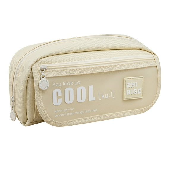 Matoen Beige Large Storage Pencil Case Pen Bag with Zipper Big Capacity Pouch Organizer for Office Travel Holder Box