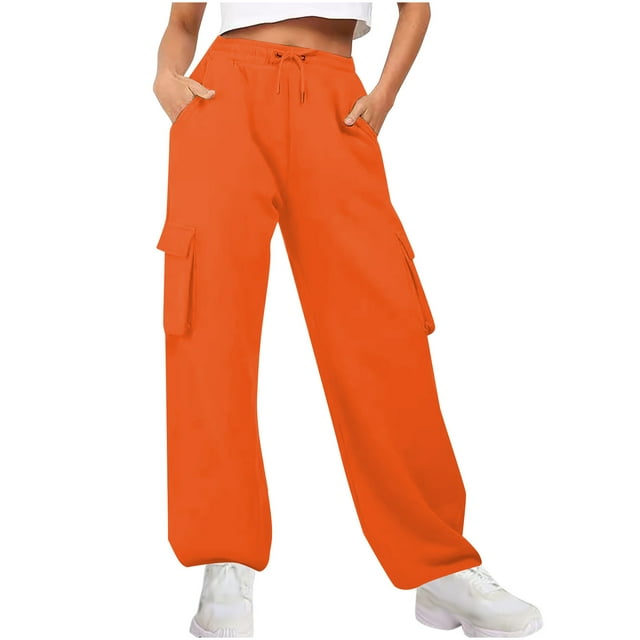 zbxnLI Cargo Sweatpants for Women High Waisted Drawstring Pants Baggy Wide Leg Joggers Multipockets
