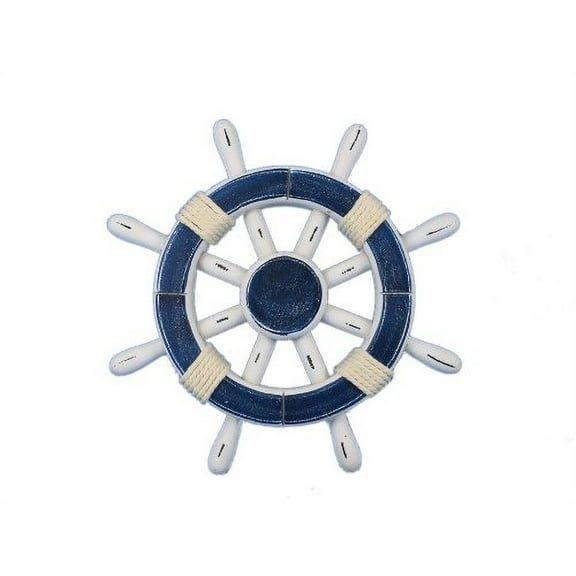 "Nagina International 12"" Nautical Antique Dark Blue White Ship Wheel -   Pirate Home Decorative Wall Hanging"
