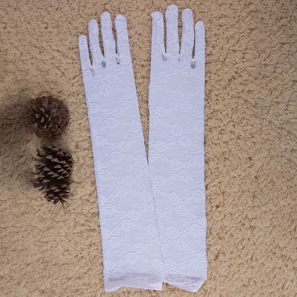 Nvzi 2 guantes largos de encaje con diseño floral de 16,92 pulgadas para dama, boda, novia, Halloween, fiesta de cosplay, color blanco