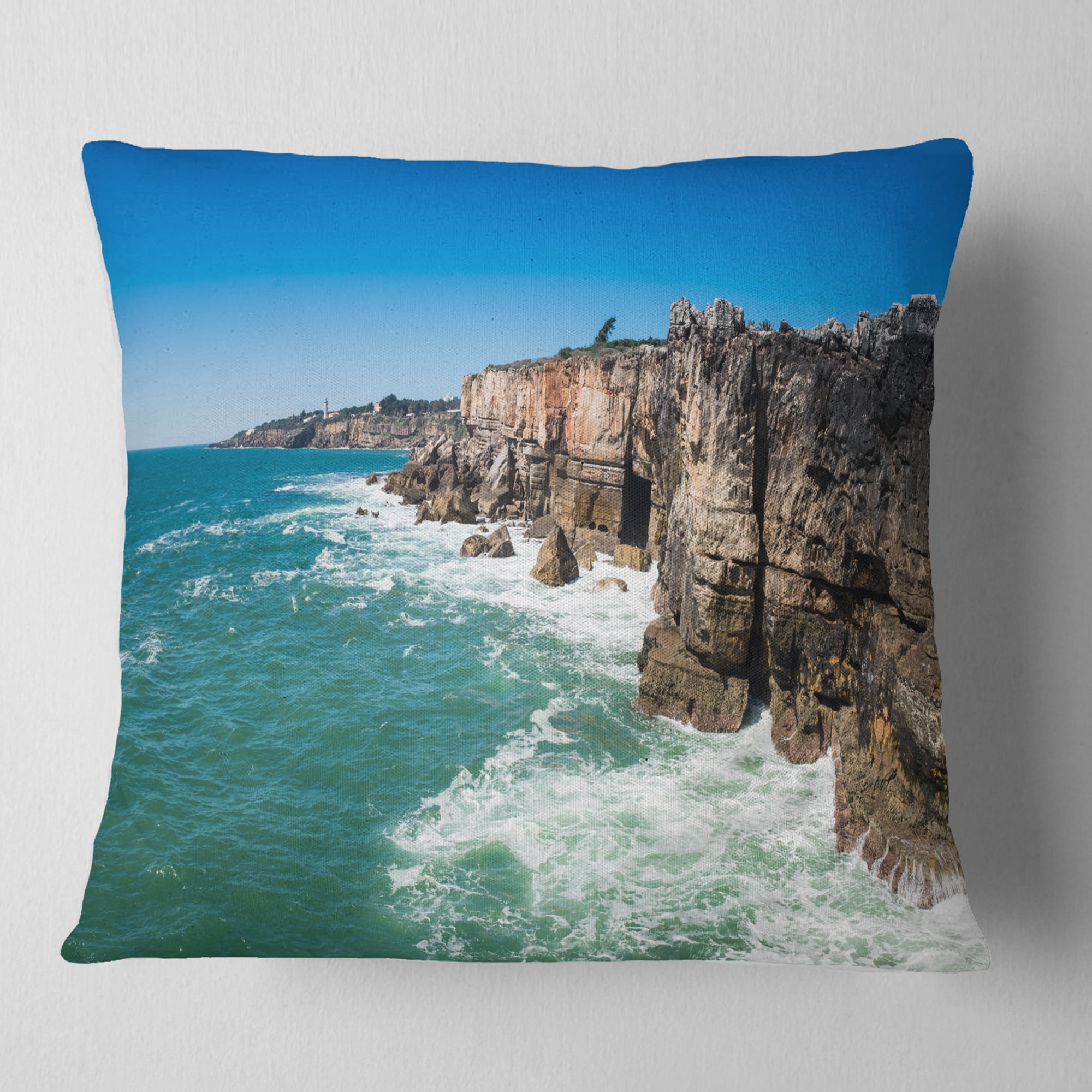 Designart Coastline of Cascais - Seascape Photography Throw Pillow - 18x18