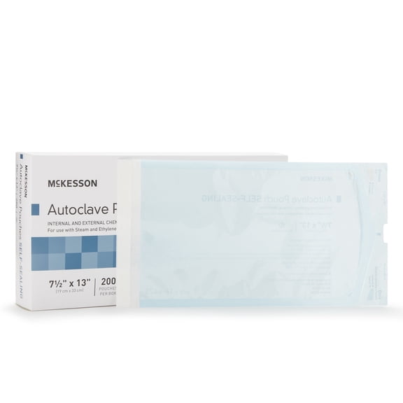McKesson Autoclave Pouches, Self-Sealing, Steam and Ethylene Oxide Sterilizers, 7 1/2 in x 13 in, 200 Count, 1 Pack