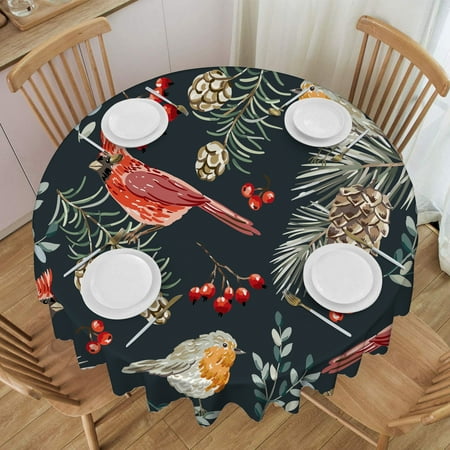 

Round Tablecloth 60 inch Christmas Cardinal Robin Birds Red Berries Table Cloth Stain Resistance Water Repellent and Wrinkle-Free for Home Kitchen Dining Party Patio Indoor and Outdoor Use