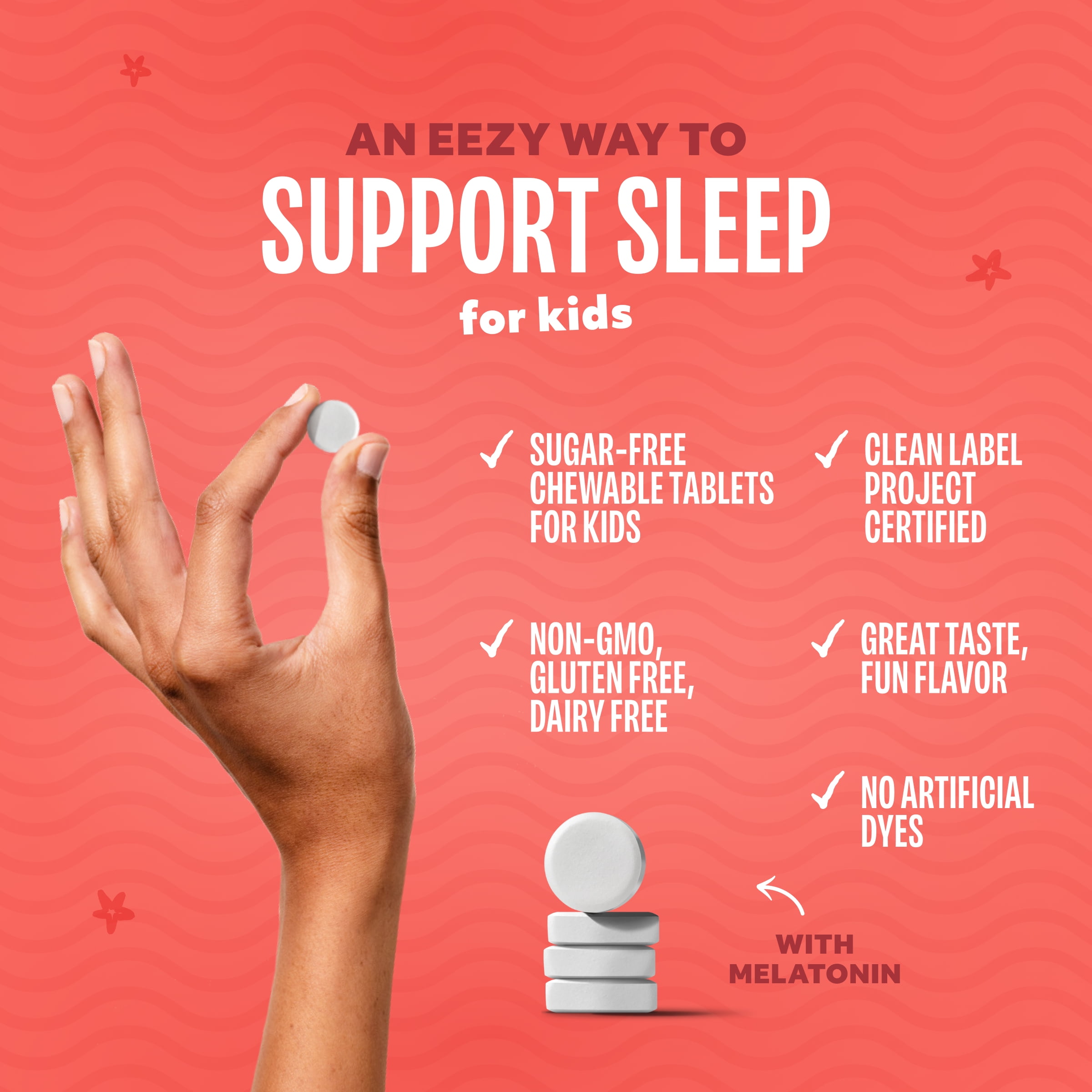 Sleepeez Sugar-Free 1mg Melatonin Chewable Tablets for Kids - Cherry Flavor, 30 Count