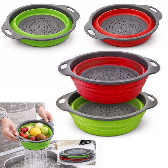 2 X Silicone Collapsible Bowl Strainer Colander Foldable Drainer 11.8" Kitchen