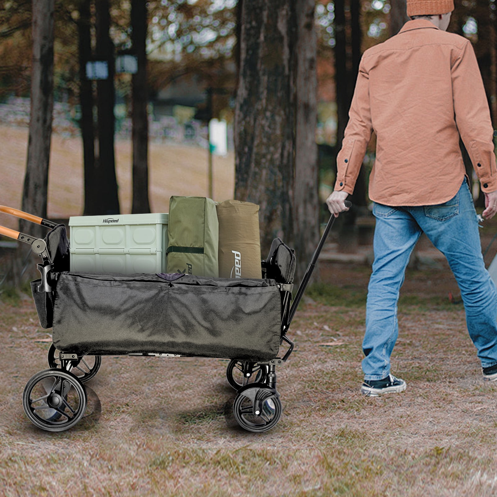 Wagon Stroller for 4 Kids-Toddler with 5-Point Harness,Adjustable Handle Bar and Canopy,Footwells,Tray Table,Cup Holder