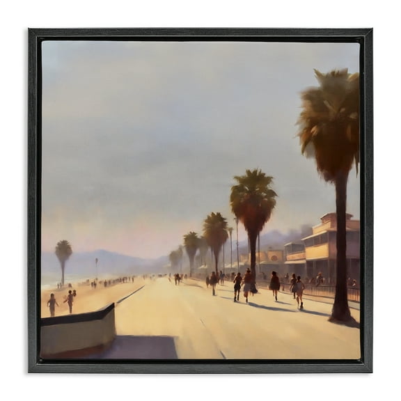 Stupell Industries Palm Tree Boulevard Landscape & Nature Painting Black Floater Framed Canvas Art Print Wall Art, 18 x 18