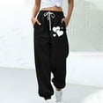 thumbnail image 2 of miqiqism Clearance Womens Valentines Pant Casual High Waisted Sweatpants Cute Heart Trousers Trendy Drawstring Pants Athletic Lightweight Soft Outfits,01_Black,Large, 2 of 4