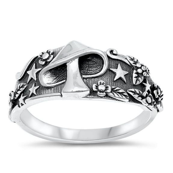 Mushroom Good Luck Enlightenment Ring .925 Sterling Silver Band Jewelry Female Male Unisex Size 10