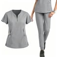 thumbnail image 2 of pstuiky Scrubs for Women, Women's Short Sleeve Round Neck Scrub Set Solid Color Nurse Uniform with Pants Casual Workwear for Nurses Work, Daily Wear and Home, Gray XXL, 2 of 7