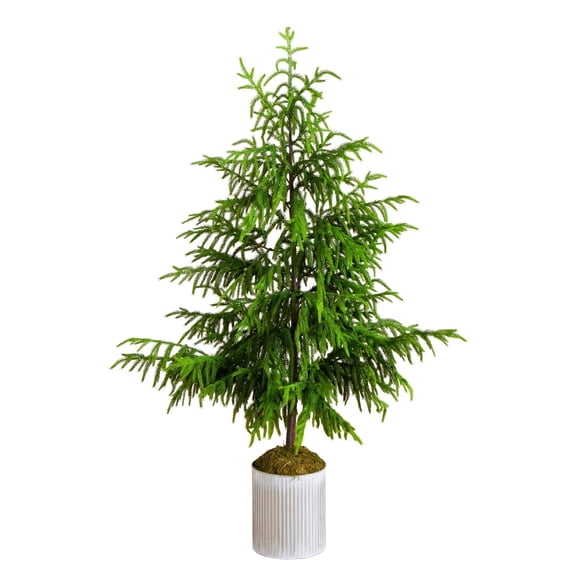 Nearly Natural 5ft. Artificial Real Touch Norfolk Island Pine in Metal Tin Planter with Natural Look