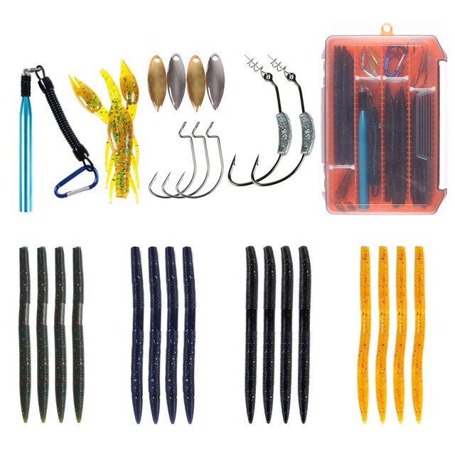 "Kit Completo de 27 Accesorios para Pesca T0561 – Incluye Señuelos, Herramientas y Caja de Almacenamiento Transparente, Ideal para Regalo de Pescadores."
