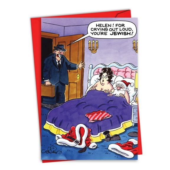 NobleWorks Funny Christmas Greeting Card with 5 x 7 Inch Envelope (1 Card) Merry Christmas Holiday Santa Affair C10176XSG