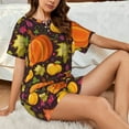 thumbnail image 4 of Bingfone Autumn Harvest Pumpkin Joy Print Pajamas Sets for Women Soft Short-Sleeved Pjs with Lounge Shorts Two Piece Sleepwear, 4 of 5