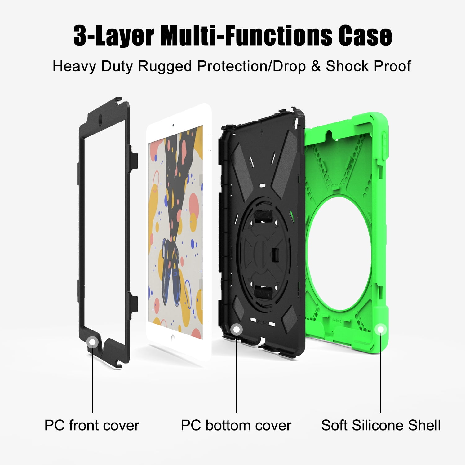 KIQ iPad 8th 7th Generation Case 10.2 inch 2019/2020, Shockproof Rugged Military Grade Case for Apple iPad 10.2 7th/8th Gen [Green]