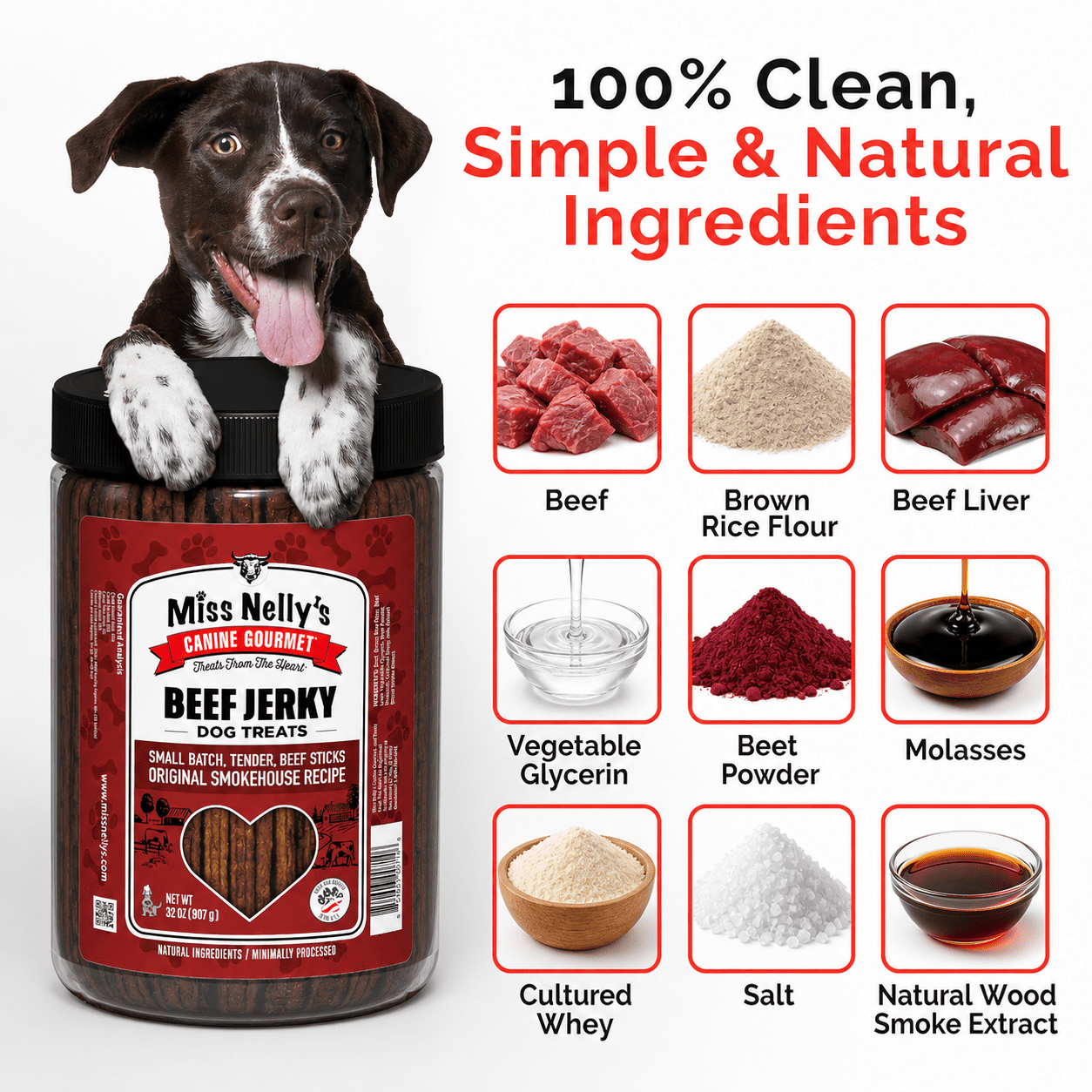 Miss Nelly's Canine Gourmet - Dog Jerky Treats - Beef Sticks - USA Made and Sourced - Original Smoke House Recipe - Small Batch - Clean Natural Ingredients - Minimally Processed - 2lb. Bulk Bag