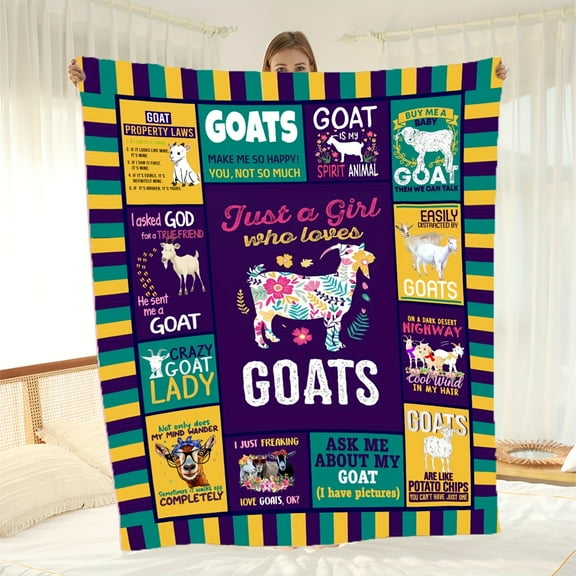 Cozy Goat-Themed Flannel Throw Blanket - Soft, Warm & Versatile for Couch, Bed, Office, and Travel - Machine Washable
