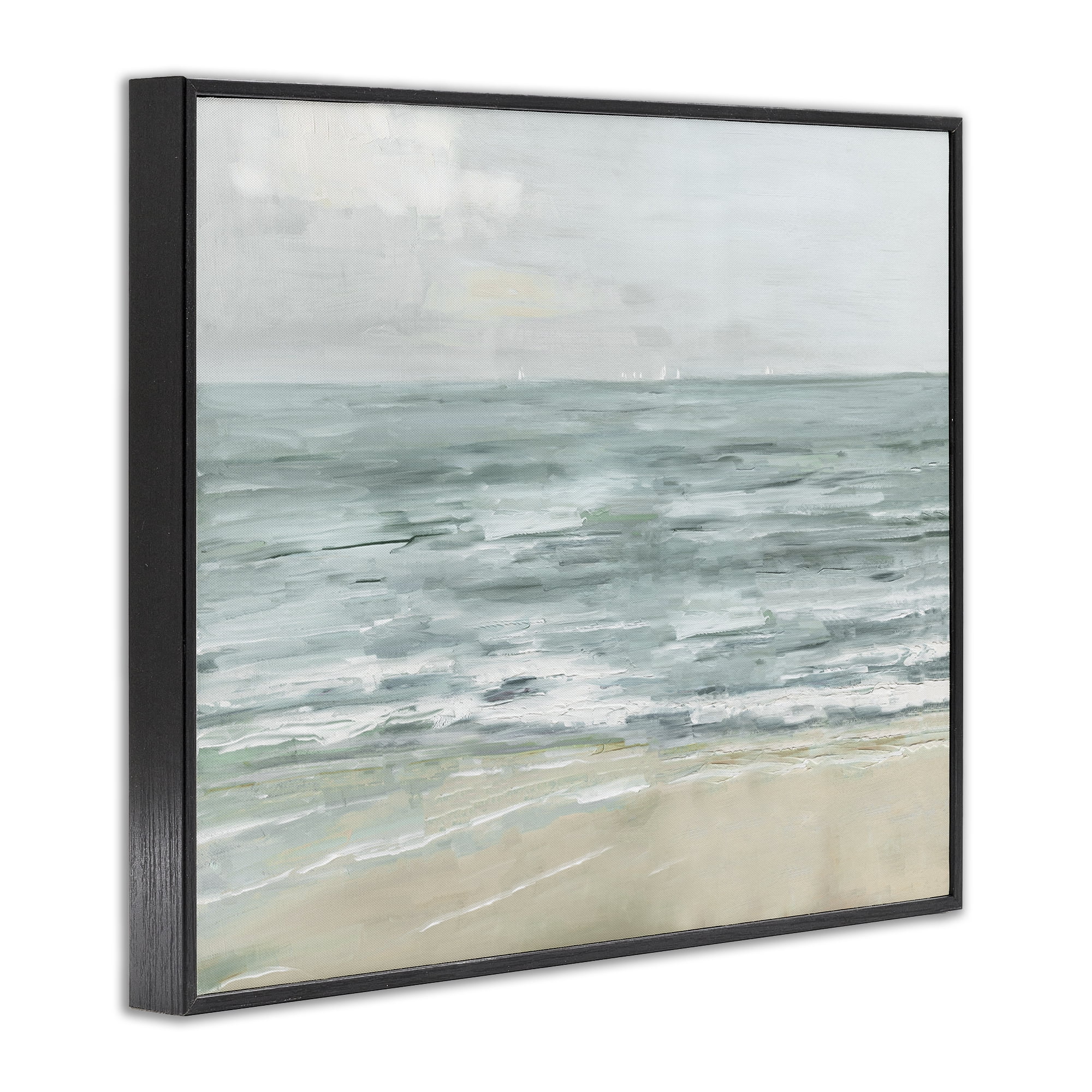 Stupell Industries Brushed Beach Waves Landscape Painting Black Framed Art Print Wall Art, 14 x 11