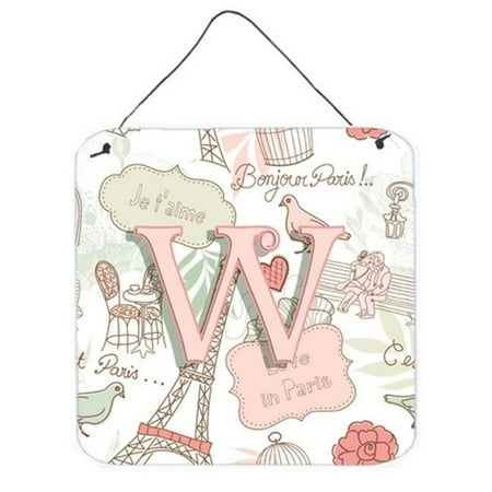 Caroline's Treasures CJ2002-WDS66 Letter W Love in Paris Pink Wall or Door Hanging Prints, 6HX6W, multicolor