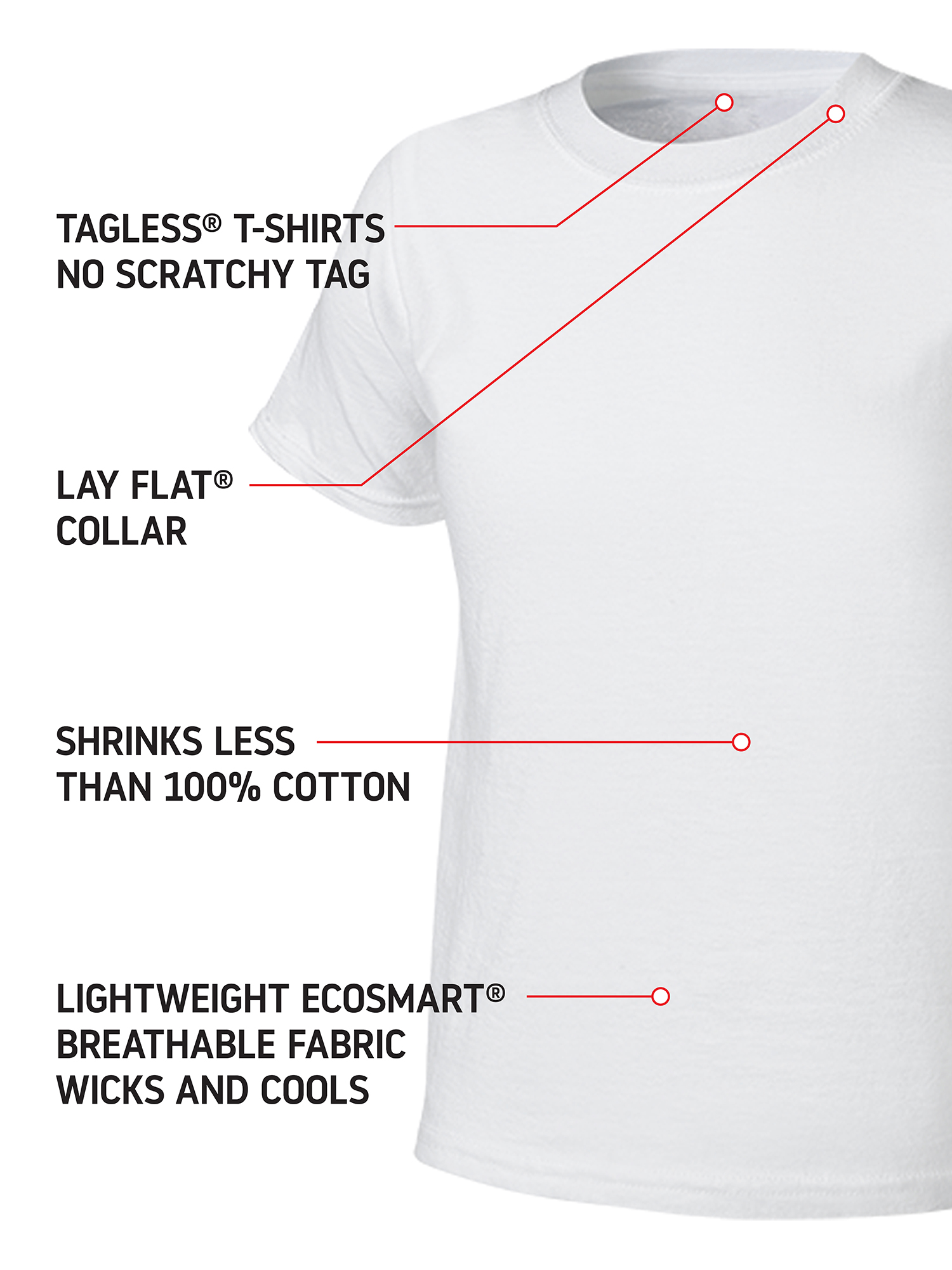 Hanes Boys Undershirts, 5 + 3 Bonus Pack Tagless EcoSmart White Crew Undershirts, Sizes S-XL - image 4 of 7