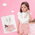 thumbnail image 2 of XBASW Kids Toddler Baby Girls Shorts Set Embroidery Ruffle Sleeveless Shirt Tops + Solid Color Shorts Summer 2PCS Outfits 2-7T, 2 of 9