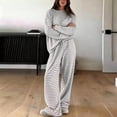 thumbnail image 6 of Usloyux Women's 2 Piece Striped Lounge Set Long Sleeve Pullover Top and Wide Leg Pants Matching Tracksuit Outfits with, Gray M, 6 of 6