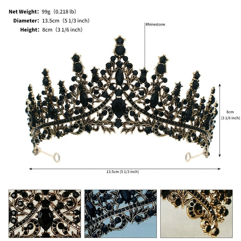 RUseeN Black Tiara Crown Queen Crowns for Women, Crystal Princess Tiara Hair Accessories for Prom Cosplay Birthday Halloween