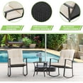 thumbnail image 3 of Vongrasig 3 Piece Outdoor Rocking Chair Set, PE Wicker Rattan Small Bistro Set, Front Porch Furniture Rocking Chairs Set of 2, Cushioned Patio Rocker Chair Set with Glass Table (Beige), 3 of 16