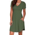 thumbnail image 4 of Liher Dress for Women Casual Loose Sundres Army Green Short Sleeve V Neck Mini Summer Beach Dress with Pocket Clothes Size S, 4 of 6
