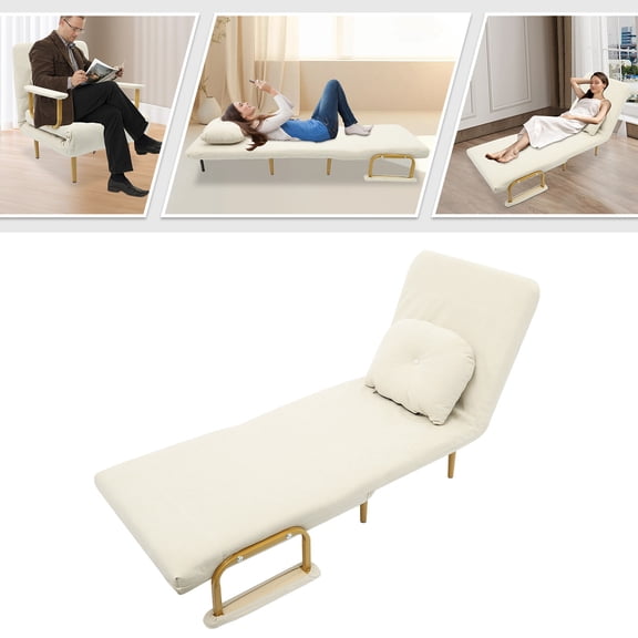 Modern Rectangular Off-white Convertible Sofa Bed Folding Sofa Bed with Pillow & 5-Gear Backrest
