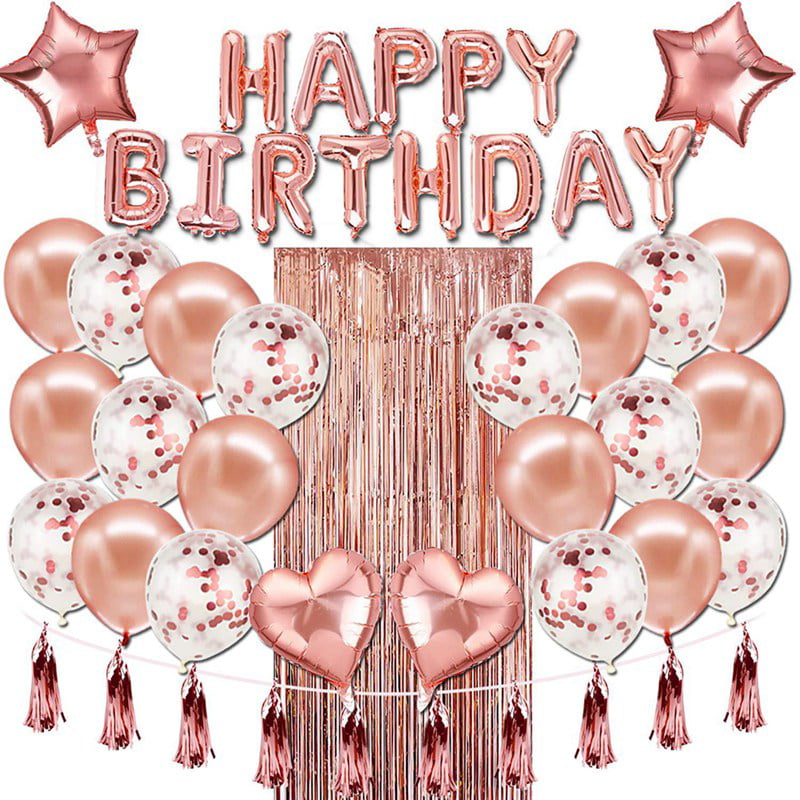 KABOER Rose Gold Happy Birthday Balloons Letters Banner ...