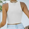 thumbnail image 3 of QLEICOM Sexy Casual Women's Sleeveless Solid Crewneck Tops Crop Vest Blouses Shirts Tops White M, US Size 6, 3 of 5