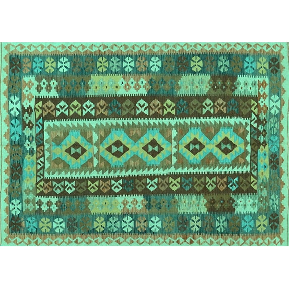 Ahgly Company Machine Washable Indoor Rectangle Southwestern Turquoise Blue Country Area Rugs, 2' x 4'