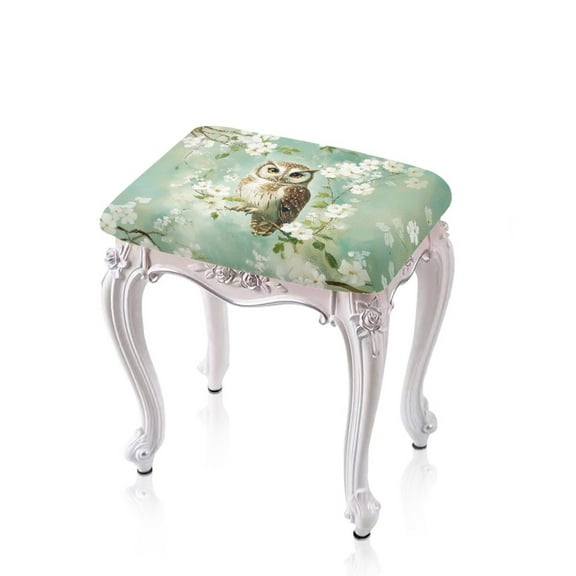FOR U DESIGNS Owl Cherry Blossom Print Stool Covers Rectangle Set of 2, Washable Pub Counter Bar Stool Covers Soft Vanity Bench Cover Kitchen Island Chairs Cushion Protector